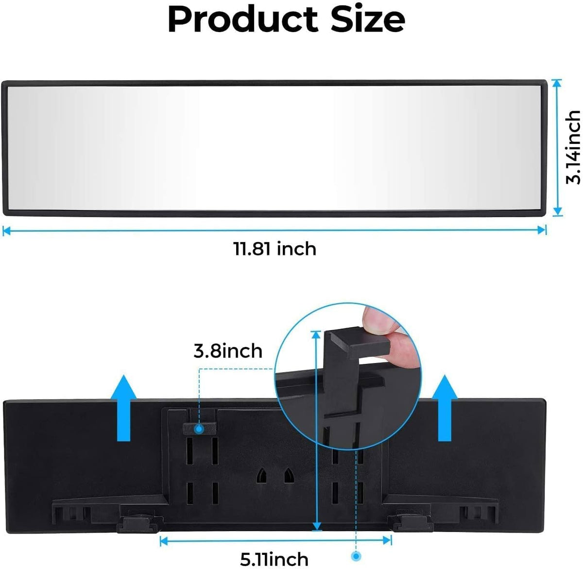 PanoView™ 12-Inch Wide-Angle Clip-On Rearview Mirror – Universal Fit for Car, SUV & Truck with Panoramic Convex Lens for Reduced Blind Spots