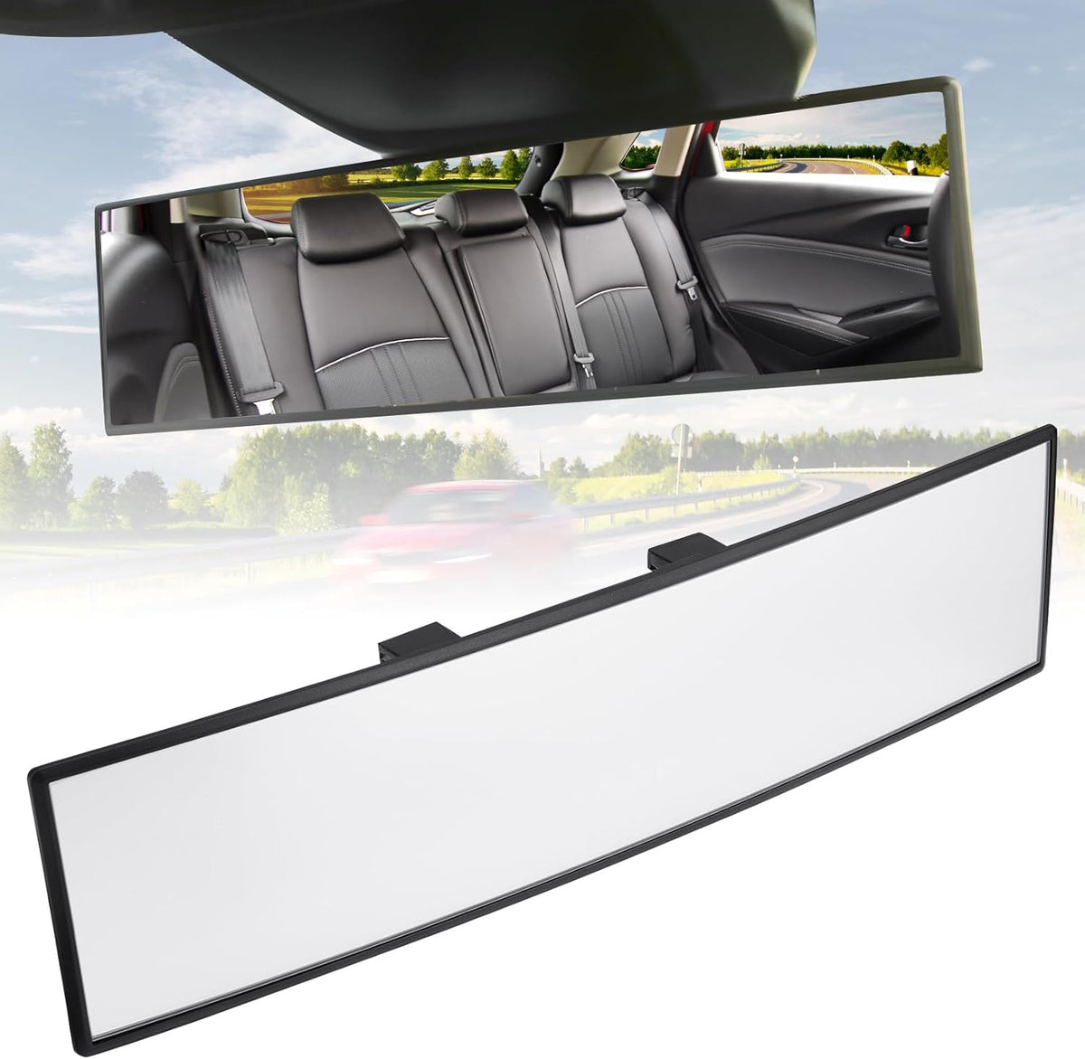 PanoView™ 12-Inch Wide-Angle Clip-On Rearview Mirror – Universal Fit for Car, SUV & Truck with Panoramic Convex Lens for Reduced Blind Spots