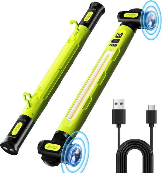 Magnetic Under Hood Work Light Bar, 3000LM LED Work Light Bar with Hooks, 5200mAh Cordless Rechargeable Mechanic Light for Car Repair, Garage, Workshop & Emergency Use, Green