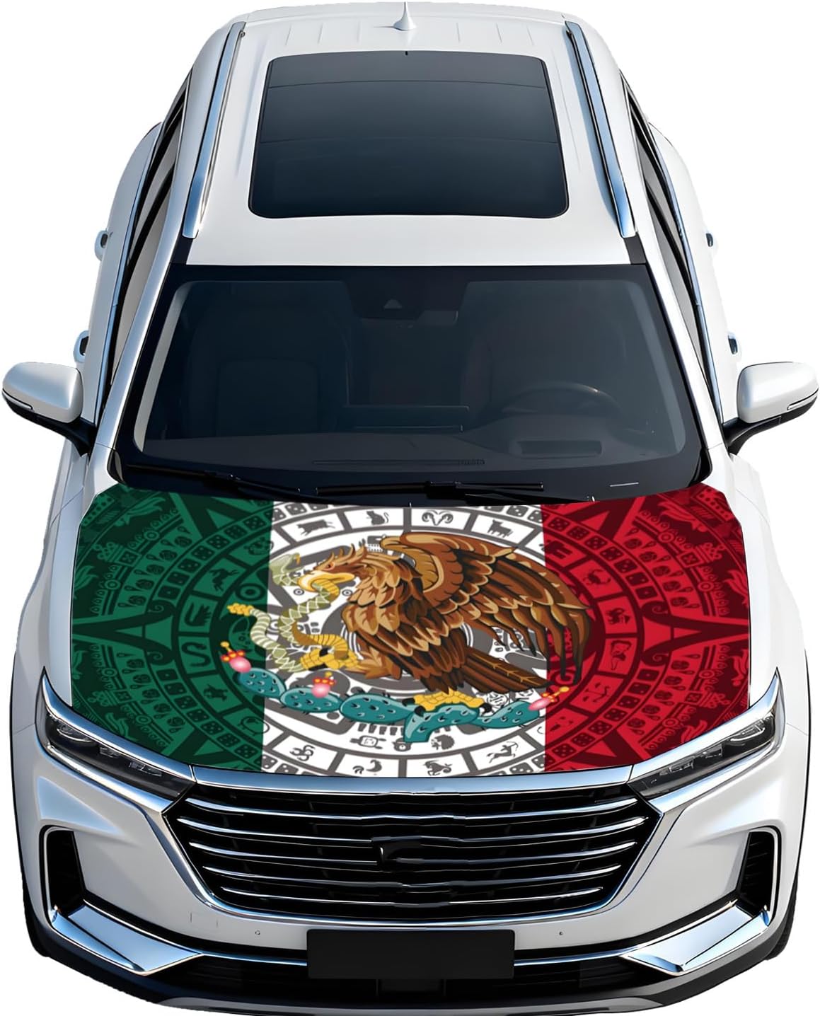 Car Hood Cover Flag - 59x51IN Mexico Hood Covers with 2 Adjustable Triangular Fasteners for Cars Decor, Automotive Exterior Accessories Patriotic Decorations - Hood Cover-1