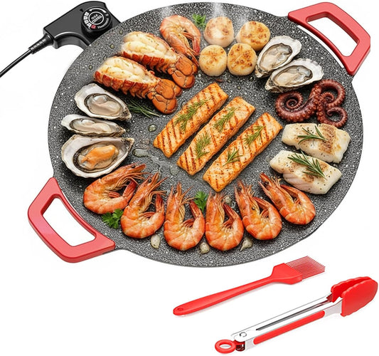 SizzlePro™ Smokeless Indoor Grill & Griddle – 14” Nonstick Electric BBQ Grill with Adjustable Temperature Control for Steak, Pancakes & Everyday Cooking