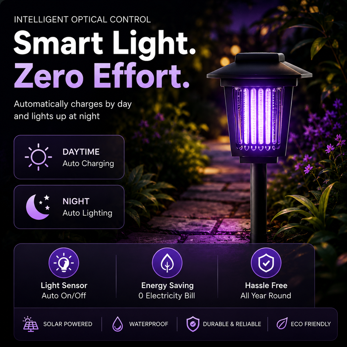 Solar Powered Electric Shock Mosquito Repellent Lamp Waterproof Portable Bug Zapper With Plug For Outdoor Camping Household Use